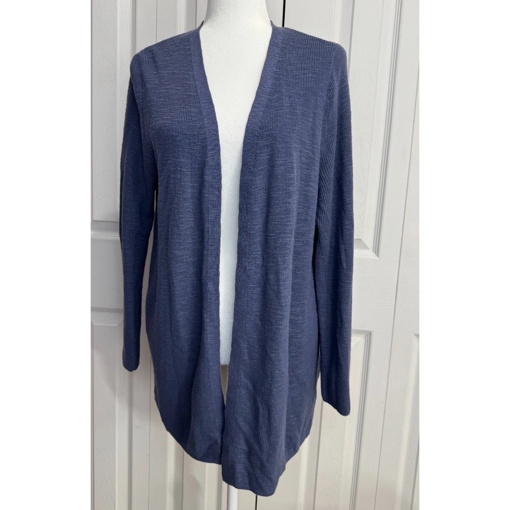J.Jill Open-Front Cardigan Women's Large Petite Blue‎ Long Sleeve Winter Sweater